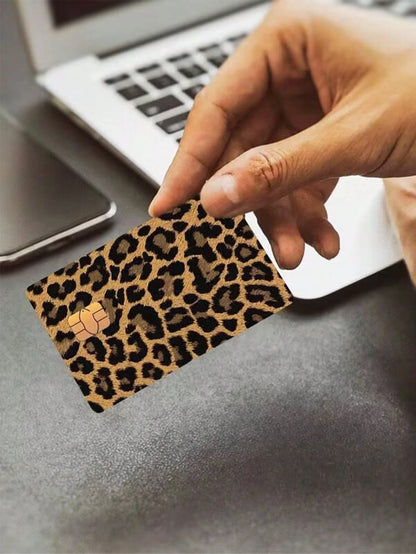1pc Leopard Pattern PVC Funny Credit Card Sticker, Leopard Print Pink Leopard Colorful Leopard Creative Mini Card Skin Sticker, Art Sticker,Back To School,School Supplies