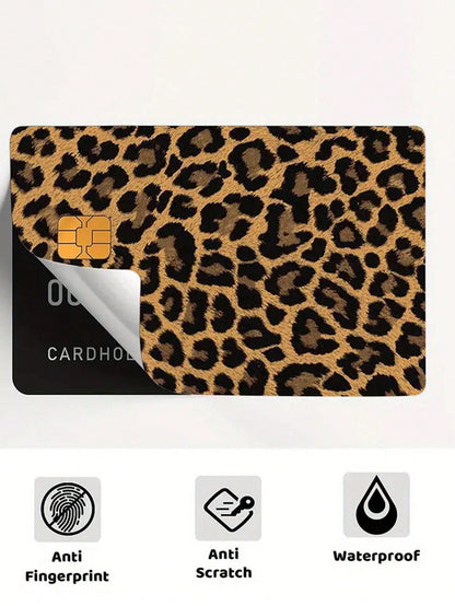 1pc Leopard Pattern PVC Funny Credit Card Sticker, Leopard Print Pink Leopard Colorful Leopard Creative Mini Card Skin Sticker, Art Sticker,Back To School,School Supplies