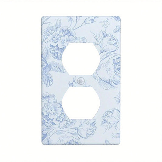 1pc Light Blue Flower Path Hand-Painted Spring Cardboard Decorative Wall Switch Panel, Socket Wall Panel Single And Double Opening, Power Switch Cover, Screw Installation, No Battery Required, Easy To