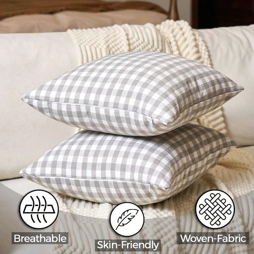 1pc Luxury Checkered Pillow Cover, Modern Farmhouse Decor Sofa Cushion Square Linen Pillowcase, Suitable For Sofa, Living Room, Bedroom, Farmhouse, Also Can Be Used As A Gift.
