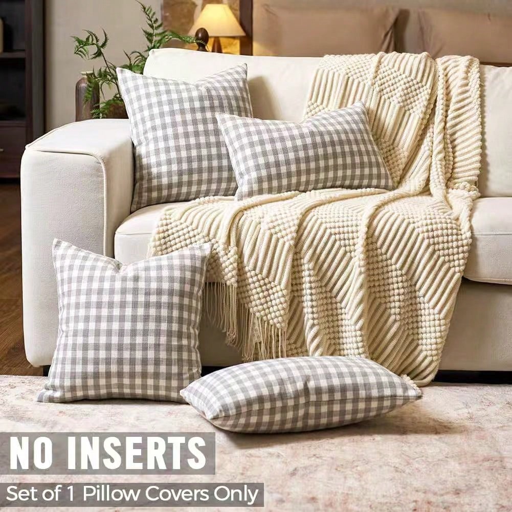 1pc Luxury Checkered Pillow Cover, Modern Farmhouse Decor Sofa Cushion Square Linen Pillowcase, Suitable For Sofa, Living Room, Bedroom, Farmhouse, Also Can Be Used As A Gift.