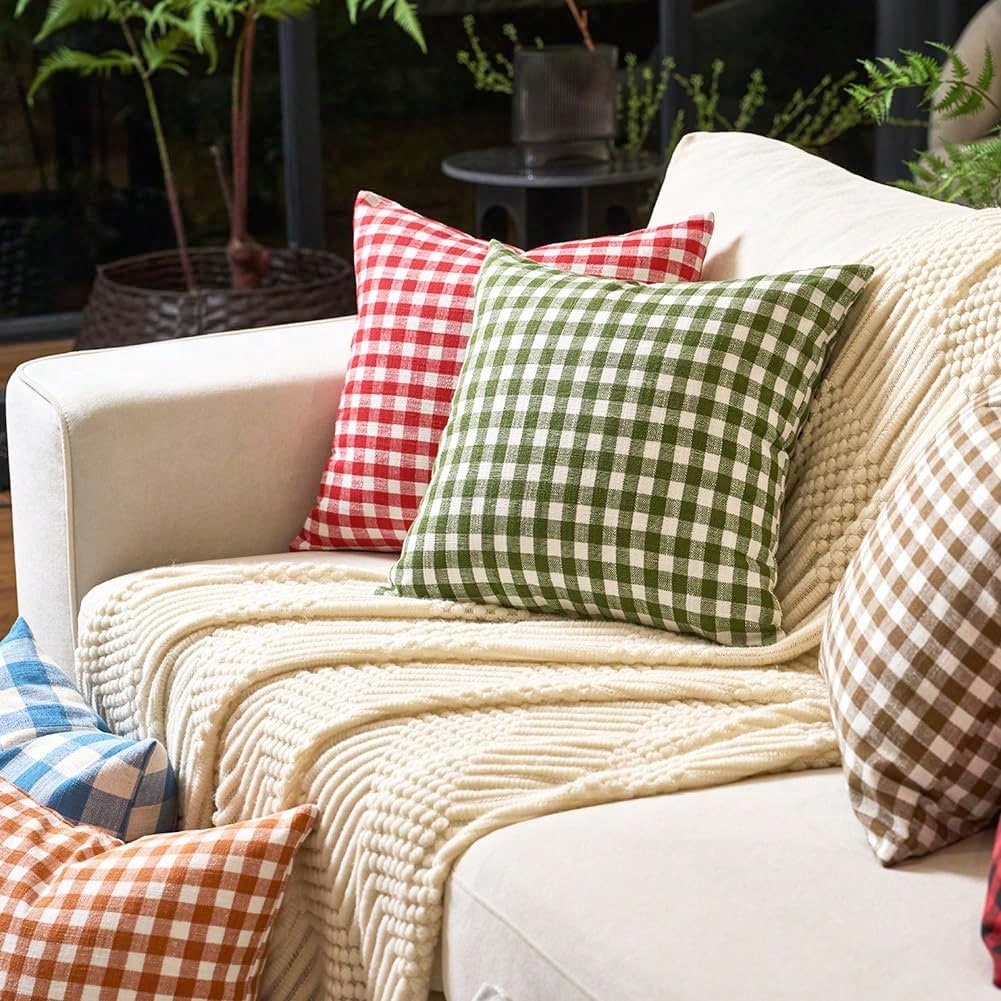 1pc Luxury Checkered Pillow Cover, Modern Farmhouse Decor Sofa Cushion Square Linen Pillowcase, Suitable For Sofa, Living Room, Bedroom, Farmhouse, Also Can Be Used As A Gift.