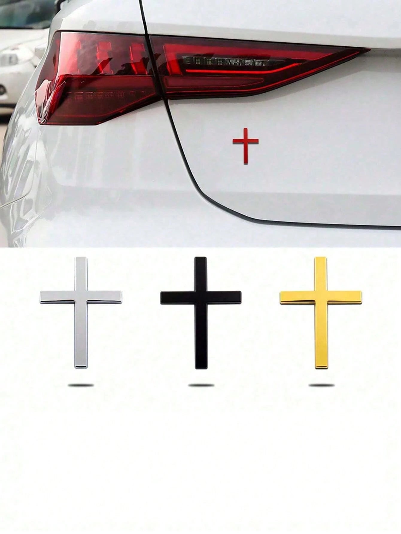 1pc Metallic Cross Car Bumper Sticker, Rear Car Decor, Car Scratch Protection Covering