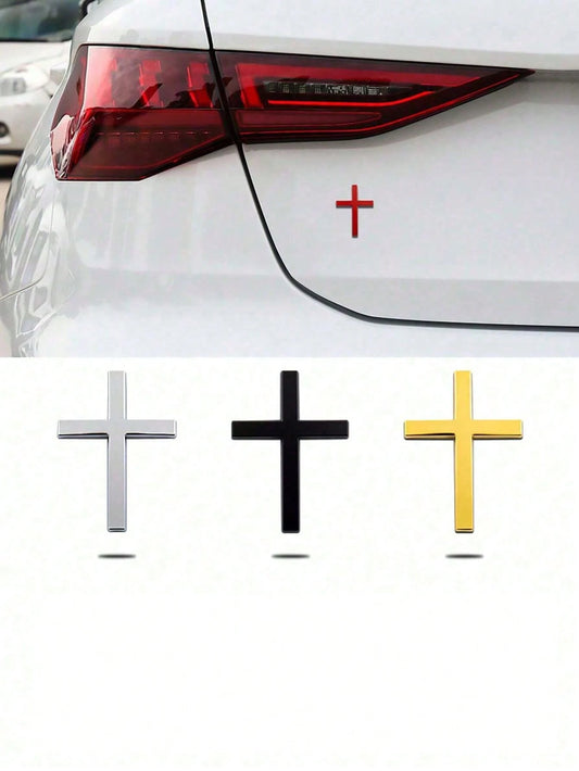 1pc Metallic Cross Car Bumper Sticker, Rear Car Decor, Car Scratch Protection Covering