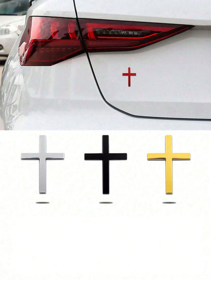 1pc Metallic Cross Car Bumper Sticker, Rear Car Decor, Car Scratch Protection Covering