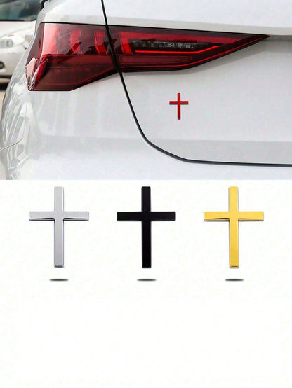1pc Metallic Cross Car Bumper Sticker, Rear Car Decor, Car Scratch Protection Covering