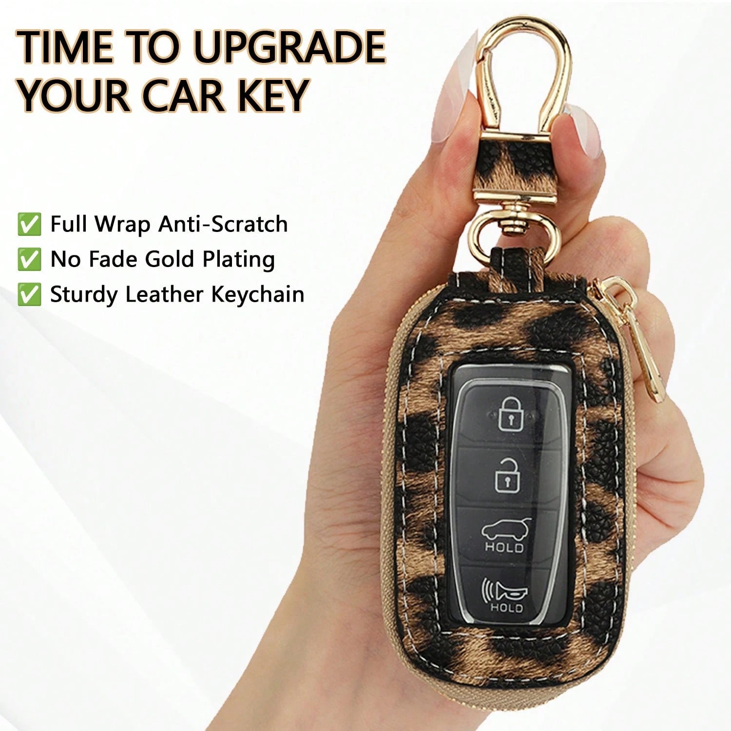 1pc Microfiber PU Leather Leopard Print Window Design Universal Car Key Case Protective Cover Anti-Loss Anti-Scratch Key Storage Protective Cover Visible Buttons Suitable For All Car Key Bags Gift For