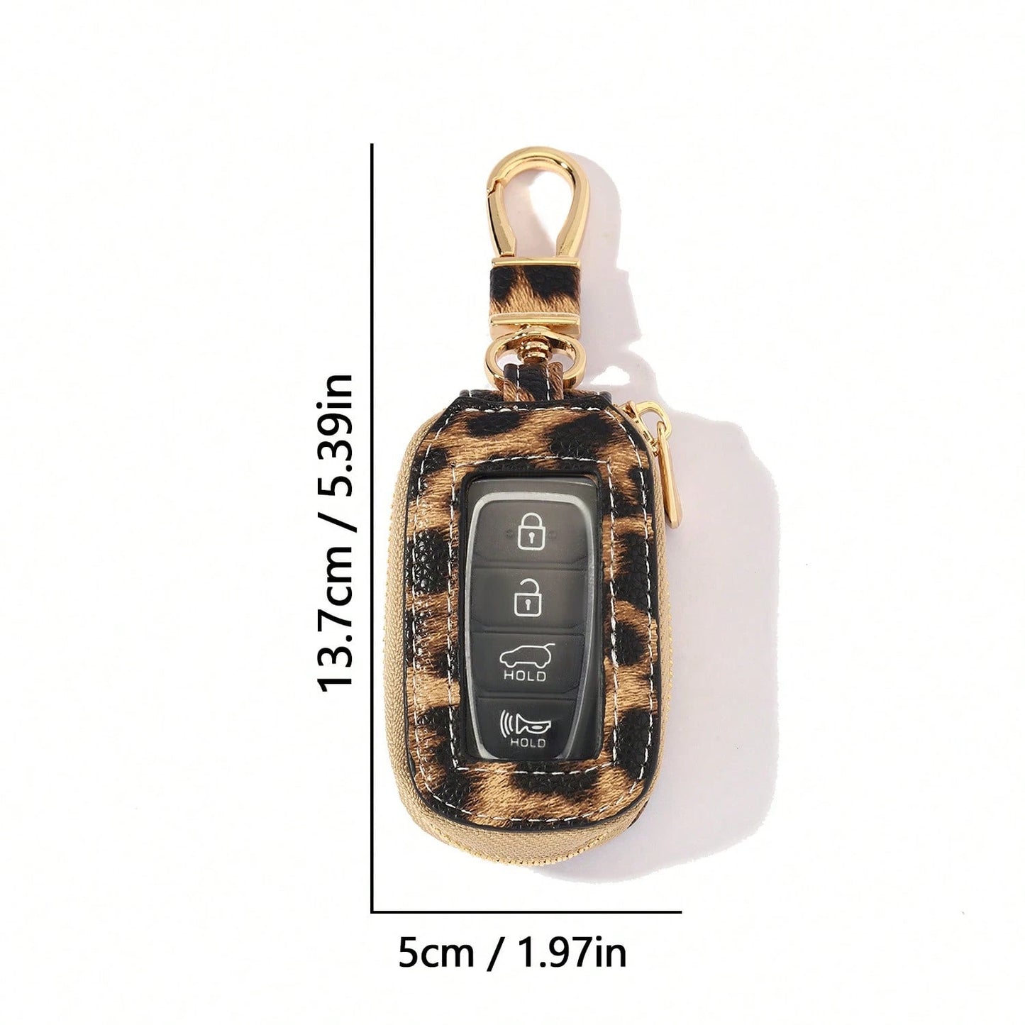 1pc Microfiber PU Leather Leopard Print Window Design Universal Car Key Case Protective Cover Anti-Loss Anti-Scratch Key Storage Protective Cover Visible Buttons Suitable For All Car Key Bags Gift For