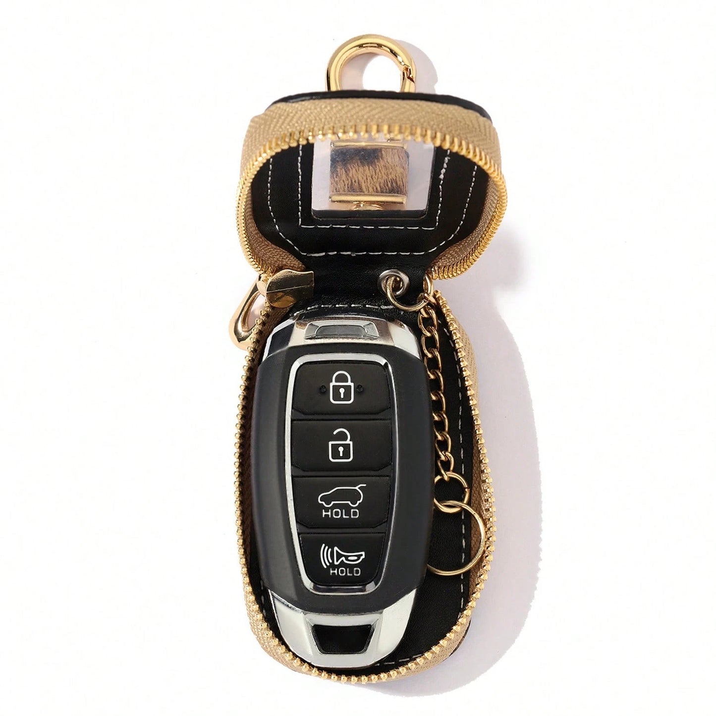 1pc Microfiber PU Leather Leopard Print Window Design Universal Car Key Case Protective Cover Anti-Loss Anti-Scratch Key Storage Protective Cover Visible Buttons Suitable For All Car Key Bags Gift For