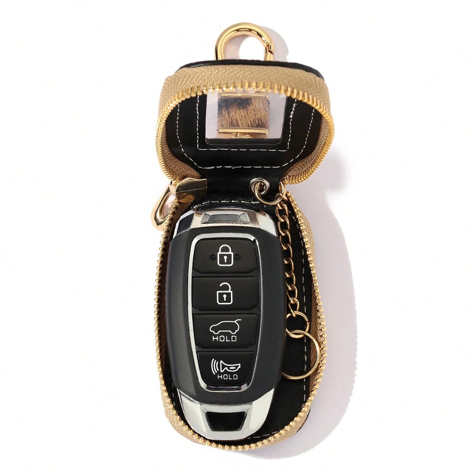 1pc Microfiber PU Leather Leopard Print Window Design Universal Car Key Case Protective Cover Anti-Loss Anti-Scratch Key Storage Protective Cover Visible Buttons Suitable For All Car Key Bags Gift For