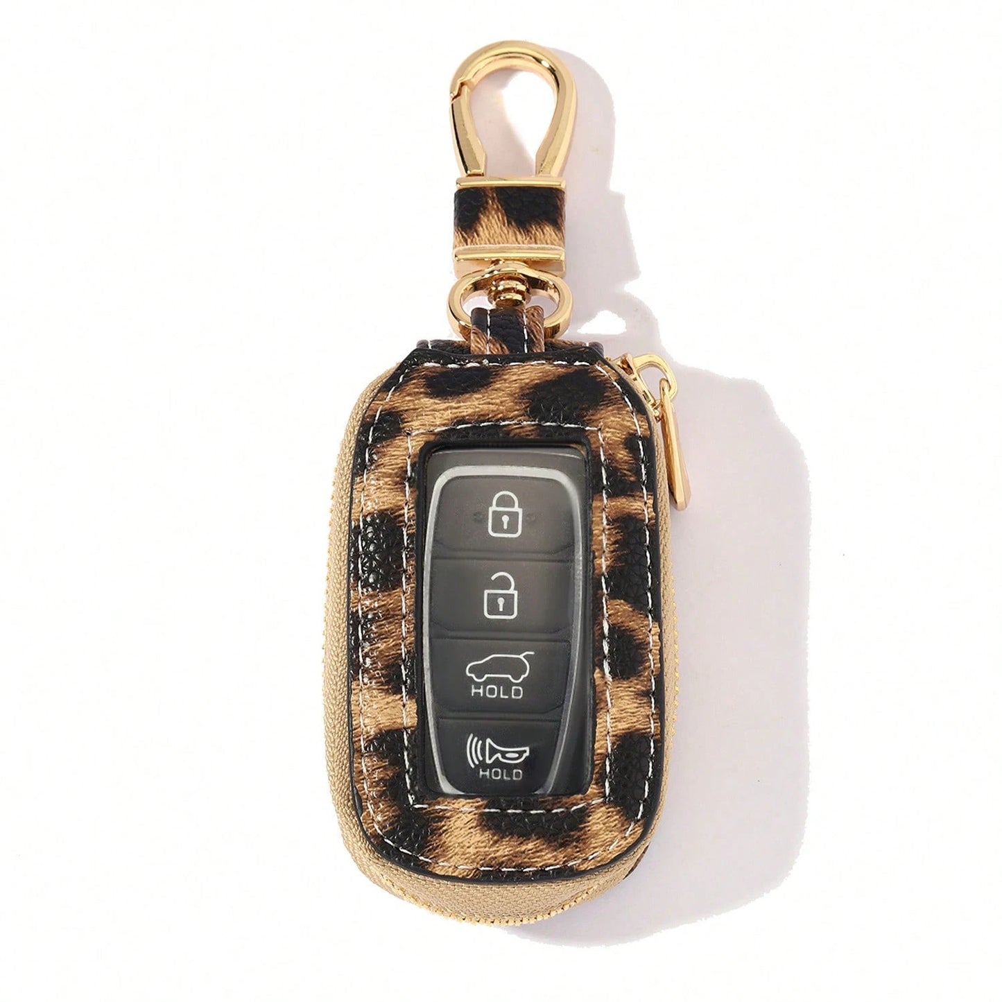 1pc Microfiber PU Leather Leopard Print Window Design Universal Car Key Case Protective Cover Anti-Loss Anti-Scratch Key Storage Protective Cover Visible Buttons Suitable For All Car Key Bags Gift For