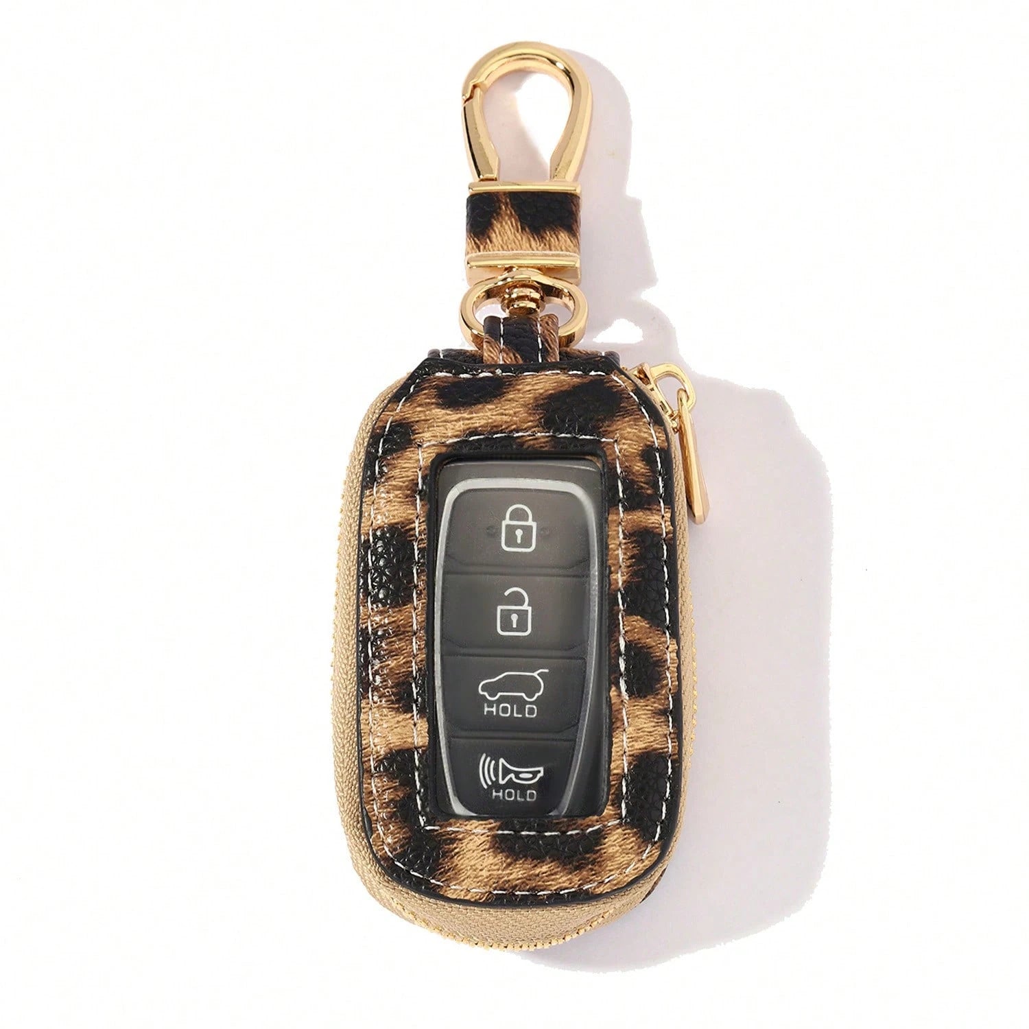 1pc Microfiber PU Leather Leopard Print Window Design Universal Car Key Case Protective Cover Anti-Loss Anti-Scratch Key Storage Protective Cover Visible Buttons Suitable For All Car Key Bags Gift For