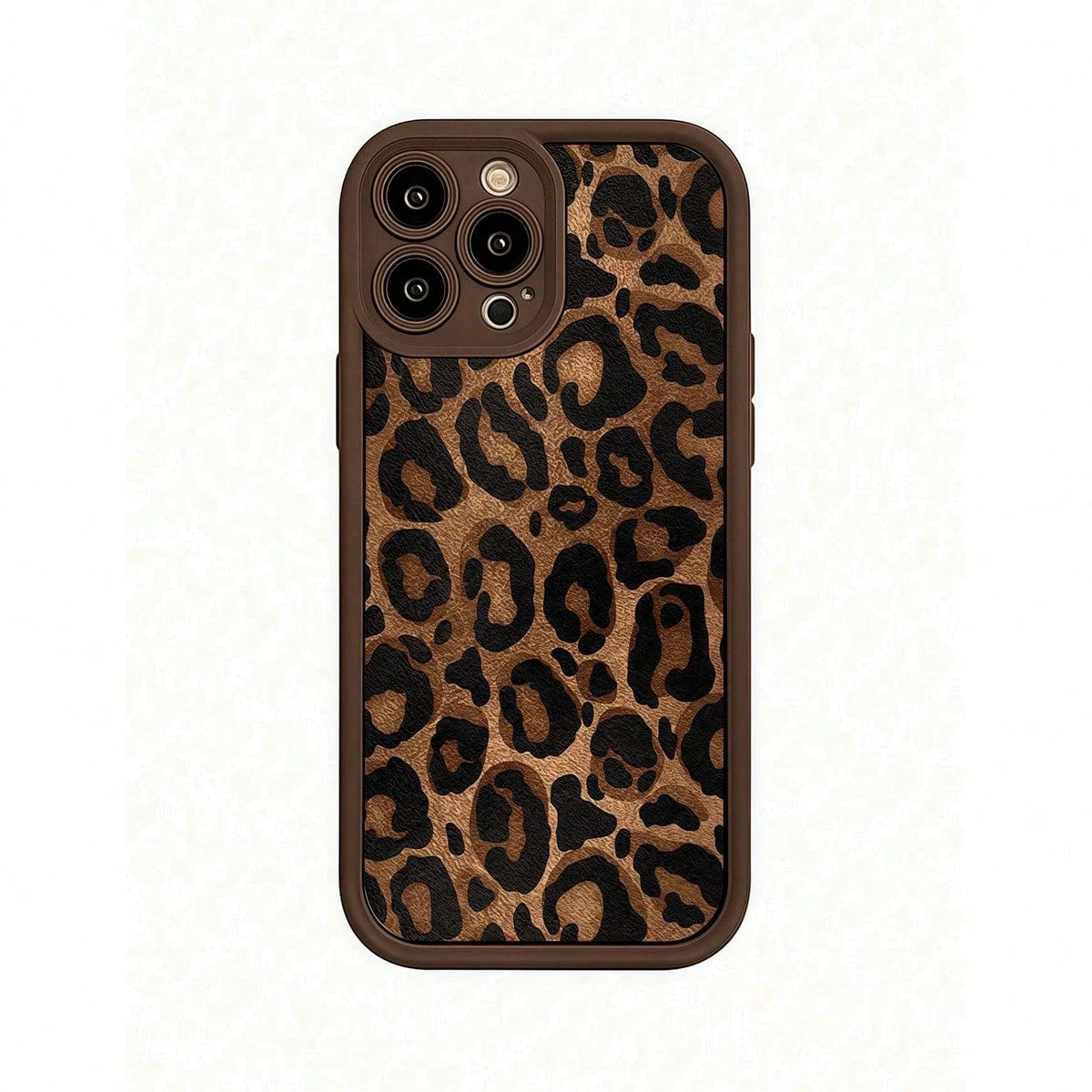1pc Minimalist Leopard Pattern Leopard Print Pattern Simple Fashion Ins Style Chocolate/Coffee/Matte Brown Color Phone Case With Stepped Design, Suitable For Compatible With OPPO/Compatible With VIVO