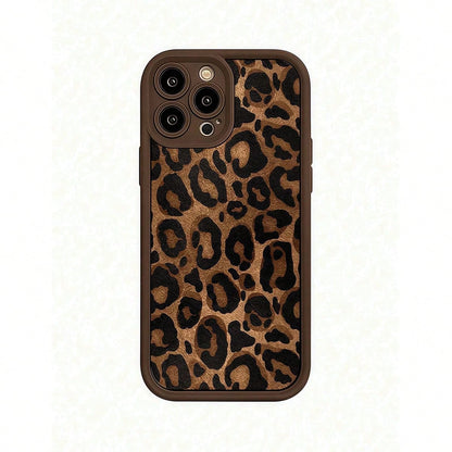 1pc Minimalist Leopard Pattern Leopard Print Pattern Simple Fashion Ins Style Chocolate/Coffee/Matte Brown Color Phone Case With Stepped Design, Suitable For Compatible With OPPO/Compatible With VIVO