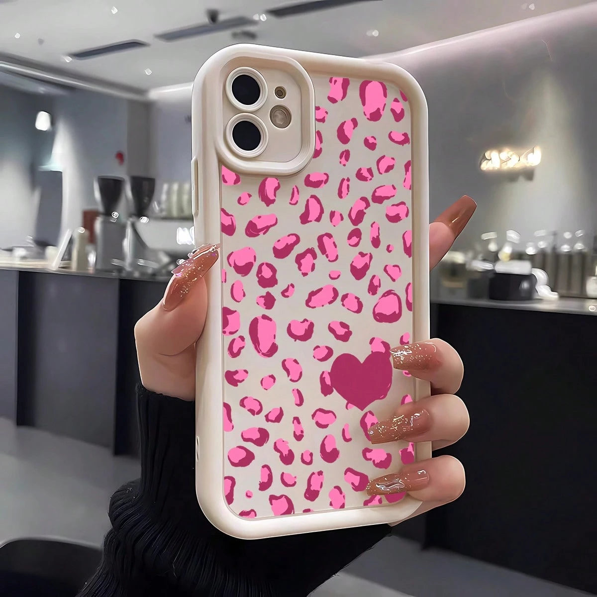 1pc Minimalist Leopard Pattern Leopard Print Pattern Simple Fashion Ins Style Chocolate/Coffee/Matte Brown Color Phone Case With Stepped Design, Suitable For Compatible With OPPO/Compatible With VIVO