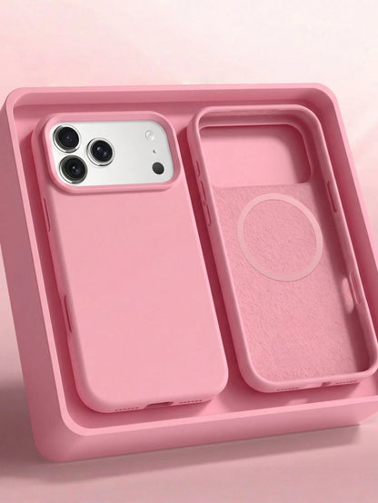 1pc Minimalist Liquid Silicone Magnetic Wireless Charging Phone Case, Compatible With IPhone 17 Air 16 14 13 12 15 Pro Max Plus, With Velvet Camera Protection