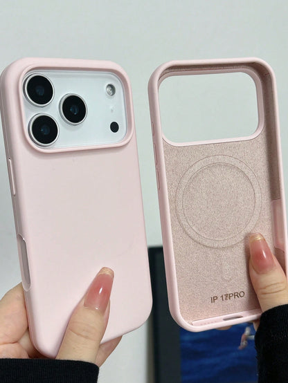 1pc Minimalist Liquid Silicone Magnetic Wireless Charging Phone Case, Compatible With IPhone 17 Air 16 14 13 12 15 Pro Max Plus, With Velvet Camera Protection