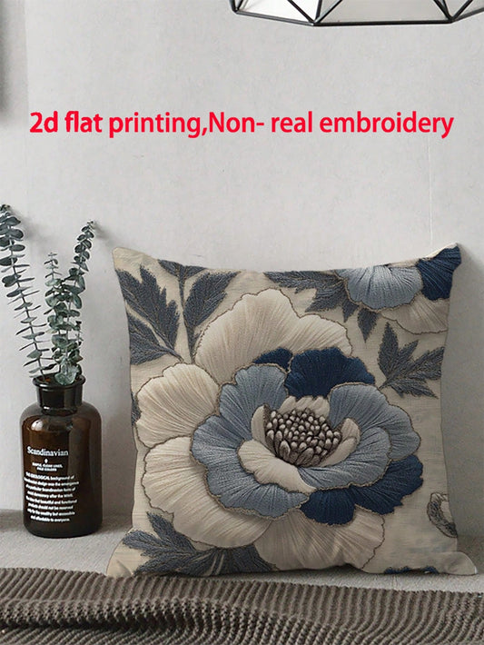 1pc Minimalist Vintage Floral Print Throw Pillow Cover, Available In Multiple Sizes, Machine Washable, 100% Polyester, Zipper Closure Decorative Cushion Cover, Suitable For Various Room Types, Short P