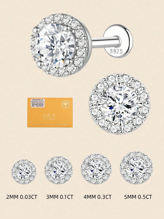 1pc Moissanite Stud Earrings For Women And Men, 0.03-0.5CT, 18K White Gold Plated S925 Sterling Silver, Hypoallergenic Exquisite Diamond Decor Earrings