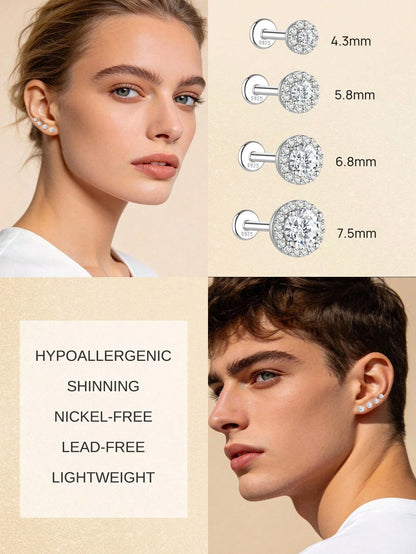 1pc Moissanite Stud Earrings For Women And Men, 0.03-0.5CT, 18K White Gold Plated S925 Sterling Silver, Hypoallergenic Exquisite Diamond Decor Earrings