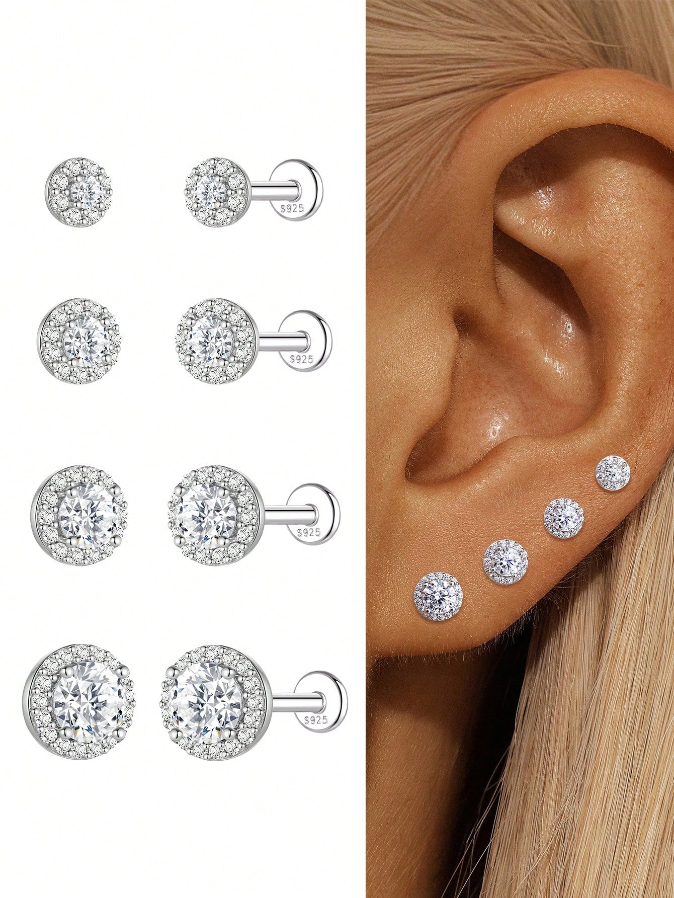 1pc Moissanite Stud Earrings For Women And Men, 0.03-0.5CT, 18K White Gold Plated S925 Sterling Silver, Hypoallergenic Exquisite Diamond Decor Earrings