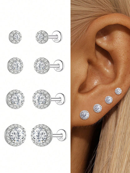 1pc Moissanite Stud Earrings For Women And Men, 0.03-0.5CT, 18K White Gold Plated S925 Sterling Silver, Hypoallergenic Exquisite Diamond Decor Earrings