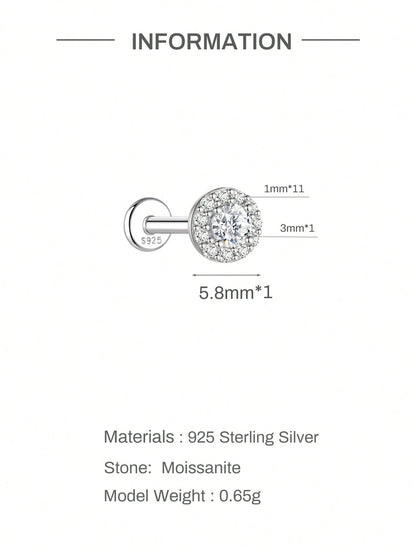 1pc Moissanite Stud Earrings For Women And Men, 0.03-0.5CT, 18K White Gold Plated S925 Sterling Silver, Hypoallergenic Exquisite Diamond Decor Earrings