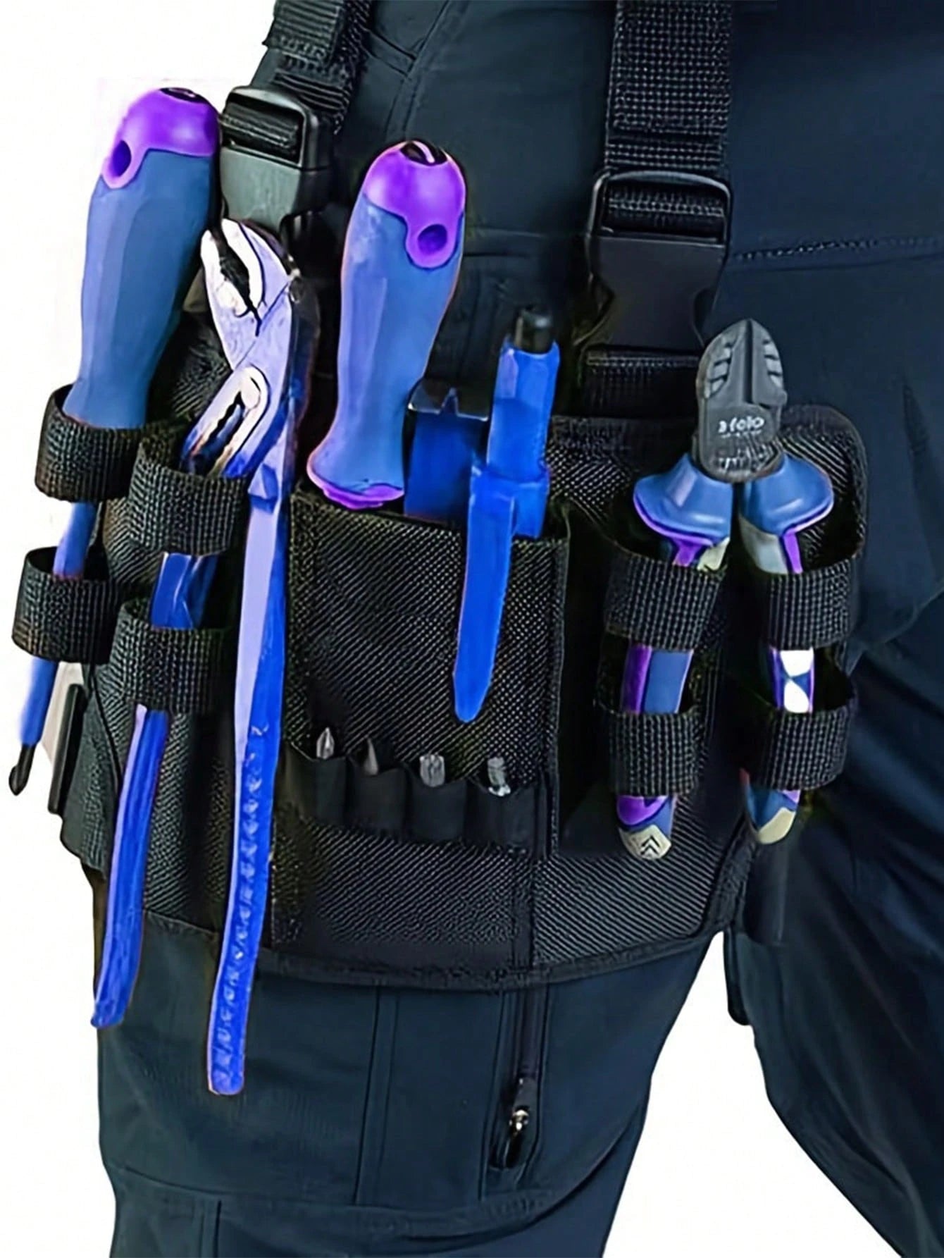 1pc Multi-Layer Black Metal Multi-Functional Tool Storage Waist Bag/Leg Bag, Essential Home And Car Storage Tool Bag With Adjustable Belt Clip, Compact And Lightweight, Suitable For Electricians