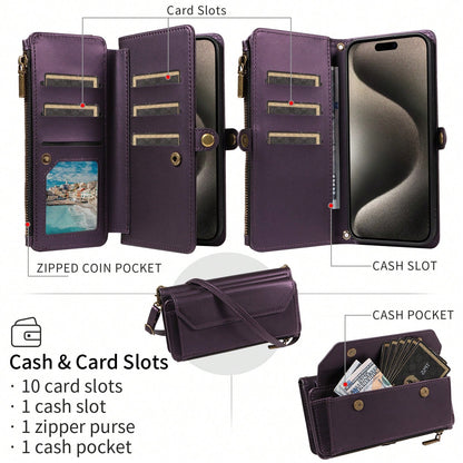 1pc Multifunctional Leather Phone Case With Card Slot, Crossbody Strap, Wallet Design Compatible With Apple 17 Pro Max/ A16 Smartphones