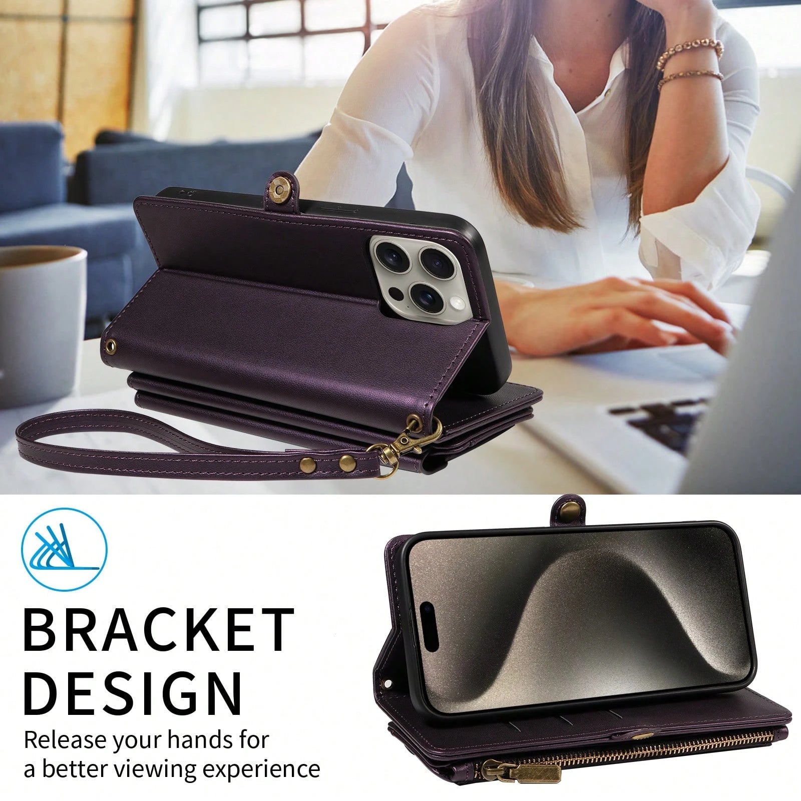 1pc Multifunctional Leather Phone Case With Card Slot, Crossbody Strap, Wallet Design Compatible With Apple 17 Pro Max/ A16 Smartphones