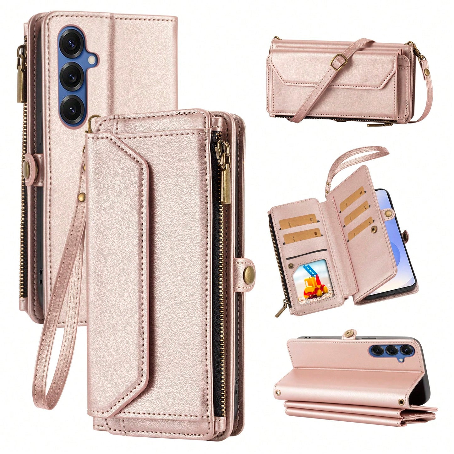 1pc Multifunctional Leather Phone Case With Card Slot, Crossbody Strap, Wallet Design Compatible With Apple 17 Pro Max/ A16 Smartphones