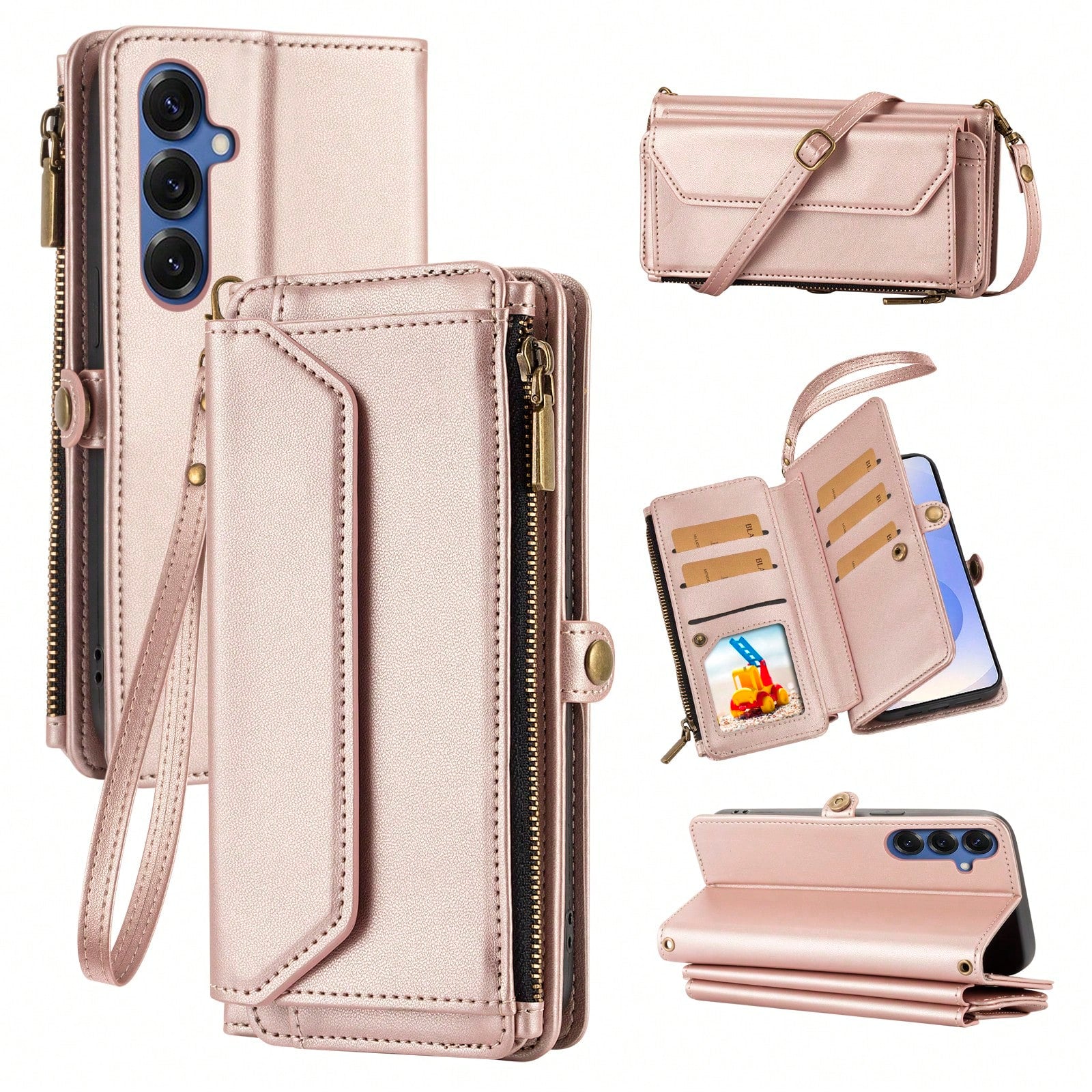 1pc Multifunctional Leather Phone Case With Card Slot, Crossbody Strap, Wallet Design Compatible With Apple 17 Pro Max/ A16 Smartphones