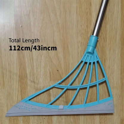 1pc Multifunctional Magic Broom Extended Thickened Edition 112cm/43 Inch Stainless Steel Handle Rubber Strip Silicone Strip Floor Sweeper Car Wiper Lazy Broom Suitable For: Kitchen/Toilet/Living Room
