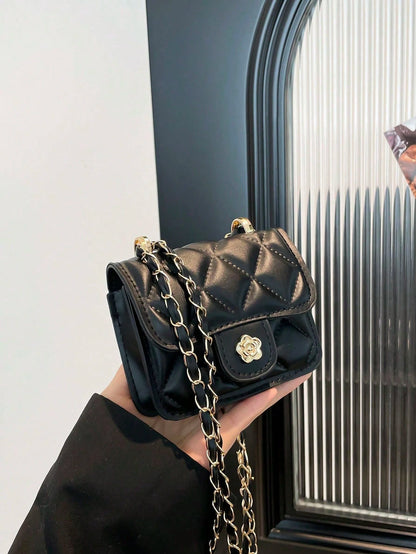 1pc Multifunctional Retro Mini Square Crossbody Bag, Fashion Chain Shoulder Bag, New Style, High-Quality Texture, Diamond Chain, Lipstick Shoulder Messenger Bag, Mini Dopamine Style, Solid Color Handb
