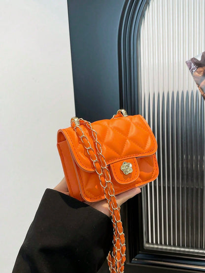 1pc Multifunctional Retro Mini Square Crossbody Bag, Fashion Chain Shoulder Bag, New Style, High-Quality Texture, Diamond Chain, Lipstick Shoulder Messenger Bag, Mini Dopamine Style, Solid Color Handb