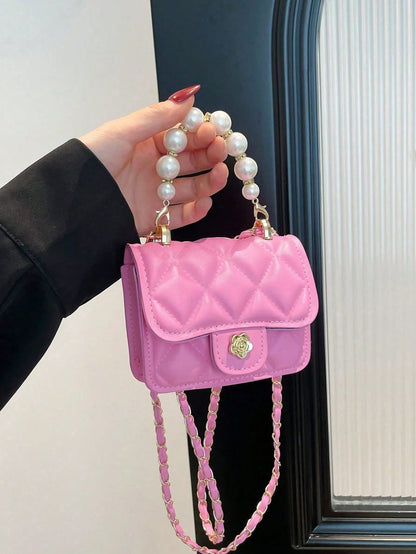 1pc Multifunctional Retro Mini Square Crossbody Bag, Fashion Chain Shoulder Bag, New Style, High-Quality Texture, Diamond Chain, Lipstick Shoulder Messenger Bag, Mini Dopamine Style, Solid Color Handb