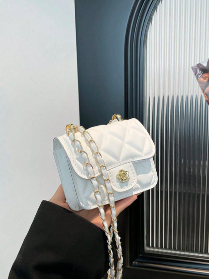 1pc Multifunctional Retro Mini Square Crossbody Bag, Fashion Chain Shoulder Bag, New Style, High-Quality Texture, Diamond Chain, Lipstick Shoulder Messenger Bag, Mini Dopamine Style, Solid Color Handb