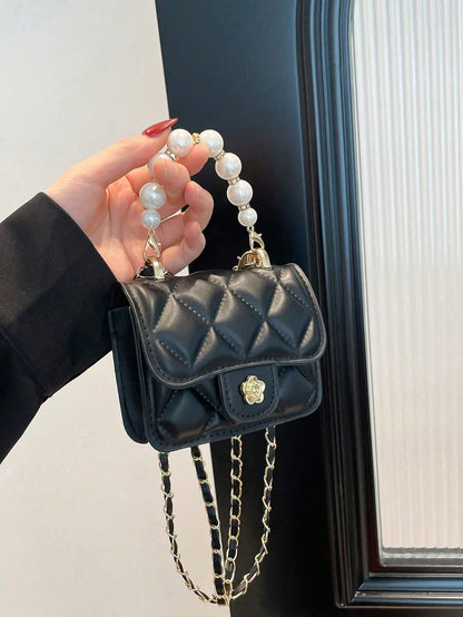 1pc Multifunctional Retro Mini Square Crossbody Bag, Fashion Chain Shoulder Bag, New Style, High-Quality Texture, Diamond Chain, Lipstick Shoulder Messenger Bag, Mini Dopamine Style, Solid Color Handb