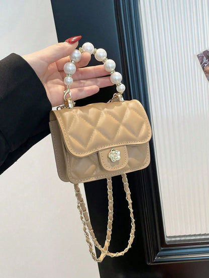 1pc Multifunctional Retro Mini Square Crossbody Bag, Fashion Chain Shoulder Bag, New Style, High-Quality Texture, Diamond Chain, Lipstick Shoulder Messenger Bag, Mini Dopamine Style, Solid Color Handb
