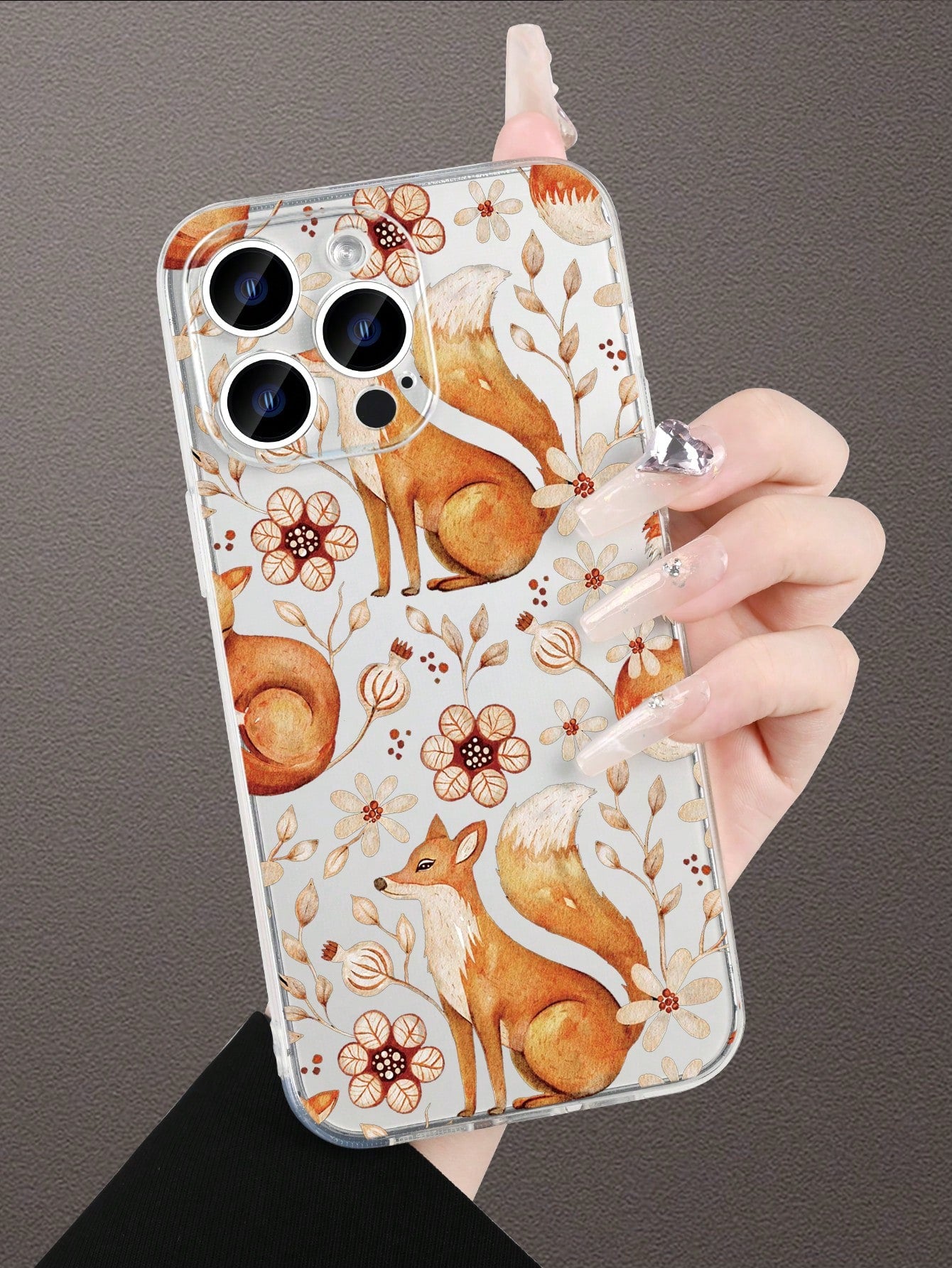1pc Nature-Inspired Fox & Floral Pattern Transparent Phone Case, Fashion Minimalist Design, Full Camera Protection, Compatible With Iphone 16/15/14/13/12/11 Pro Max/X/XS/XS MAX/7/8/PLUS And Series, Gr
