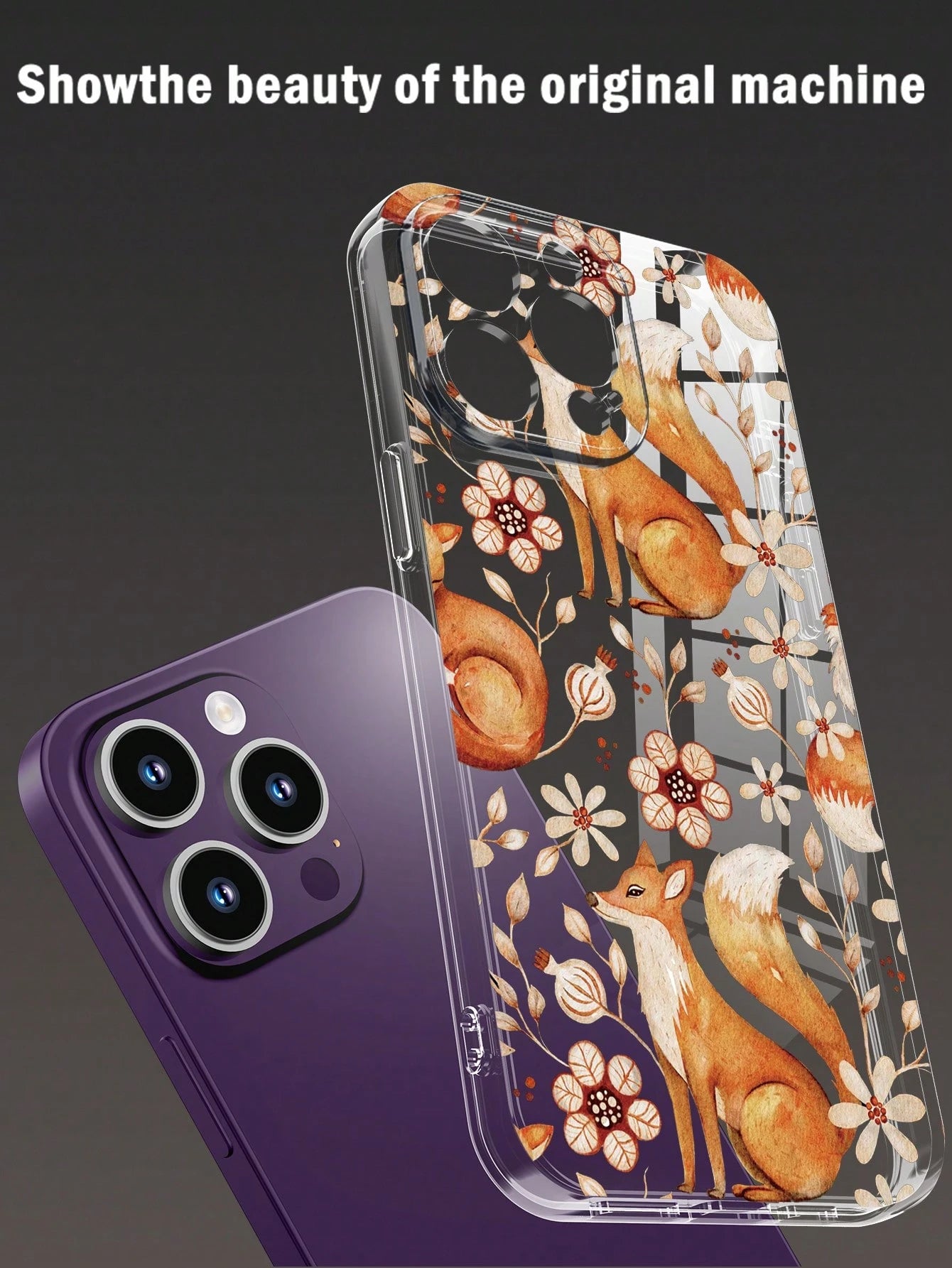 1pc Nature-Inspired Fox & Floral Pattern Transparent Phone Case, Fashion Minimalist Design, Full Camera Protection, Compatible With Iphone 16/15/14/13/12/11 Pro Max/X/XS/XS MAX/7/8/PLUS And Series, Gr