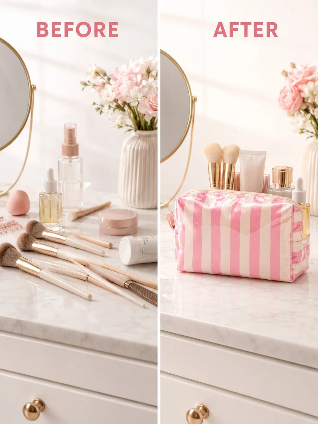 1pc Neutral PVC Striped Makeup Bag, Easy To Clean, Waterproof And Large Capacity, Essential For Travel And Business Trips, Ideal Cosmetic Storage Bag, Suitable As A Birthday Or Valentine's Day Gift Fo