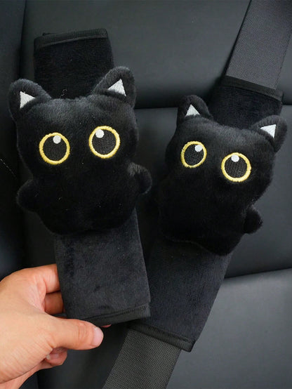 1pc New Black Cat Seatbelt Shoulder Pad- Durable Fabric- Highly Comfortable- Fits Most Age Groups