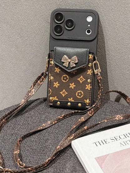 1pc New Bowknot English Card Holder Crossbody Lanyard, Compatible With IPhone17 17promax 17 Pro Phone Case, 16 Pro Max, New 15 Pro/14/13/12 Cartoon Phone Case, Compatible With IPhone14 Pro Max/15/12/1