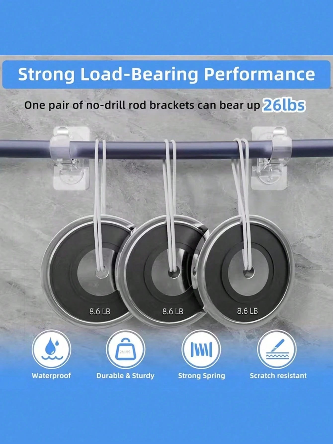 1pc No-Drill Self-Adhesive Curtain Rod Bracket, Adjustable Curtain Rod Hook Without Nails, Suitable For Bathroom, Kitchen, Hotel