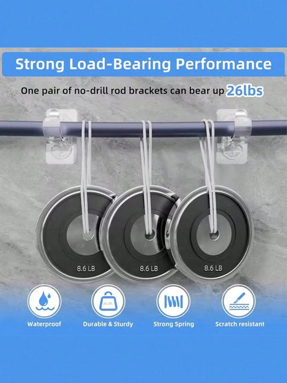 1pc No-Drill Self-Adhesive Curtain Rod Bracket, Adjustable Curtain Rod Hook Without Nails, Suitable For Bathroom, Kitchen, Hotel