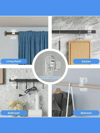 1pc No-Drill Self-Adhesive Curtain Rod Bracket, Adjustable Curtain Rod Hook Without Nails, Suitable For Bathroom, Kitchen, Hotel