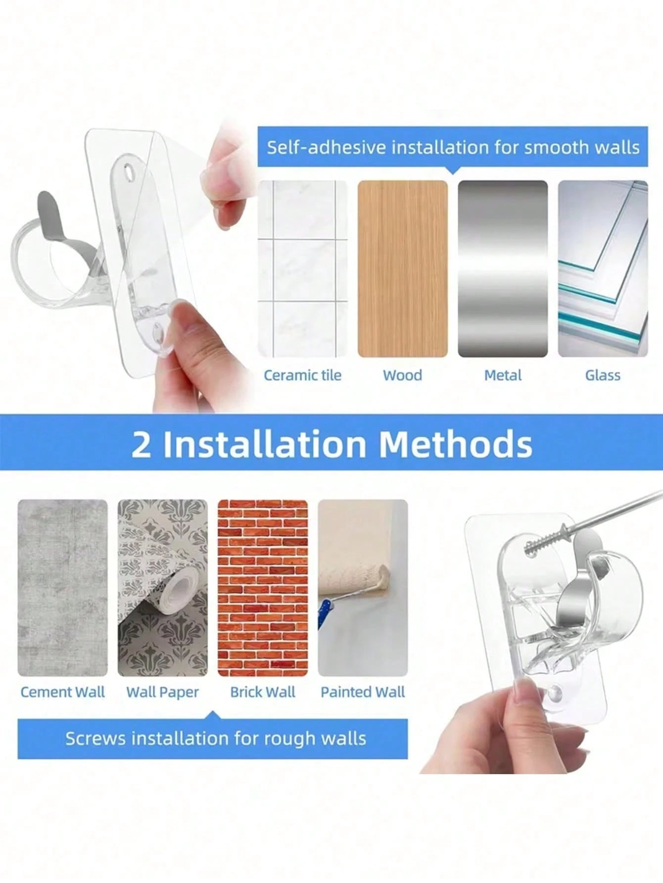 1pc No-Drill Self-Adhesive Curtain Rod Bracket, Adjustable Curtain Rod Hook Without Nails, Suitable For Bathroom, Kitchen, Hotel