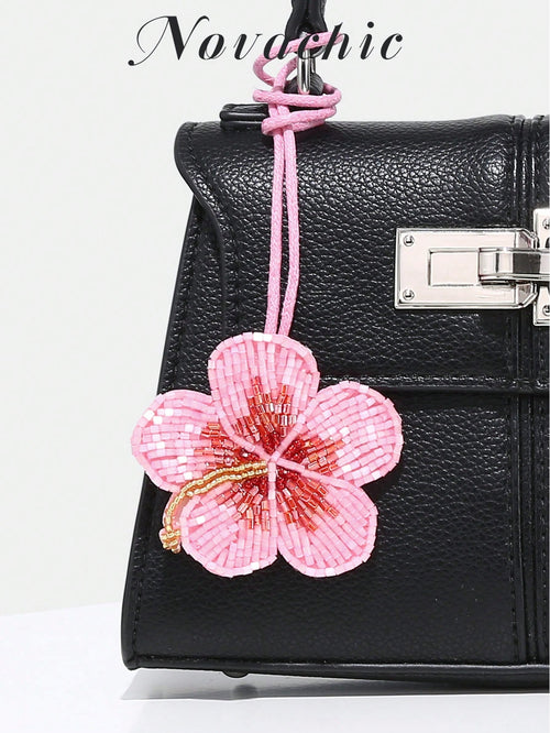1pc Novachic Handmade Beaded, Floral Decor, Rhinestone Beaded Bag Charm/Pendant, Suitable For Summer Vacation, Beach (Charm Only, No Bag) Festival Graduation Teacher Appreciation Gifts Gift KeyChain