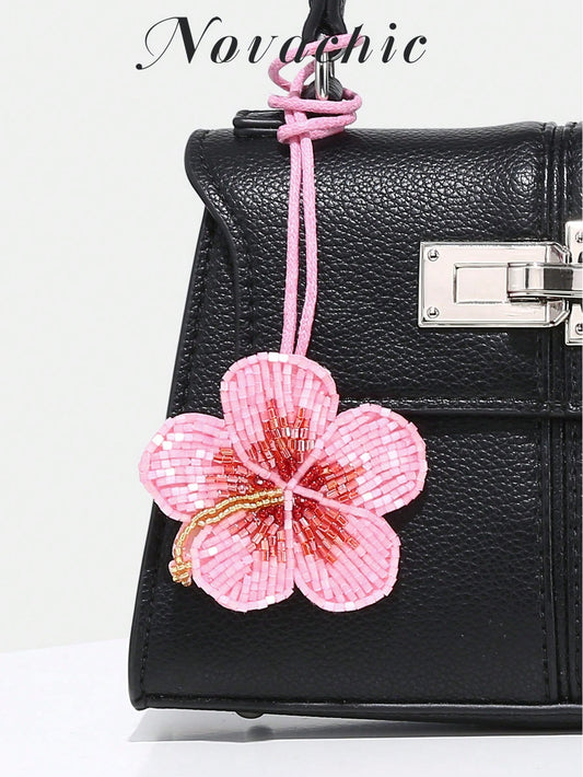 1pc Novachic Handmade Beaded, Floral Decor, Rhinestone Beaded Bag Charm/Pendant, Suitable For Summer Vacation, Beach (Charm Only, No Bag) Festival Graduation Teacher Appreciation Gifts Gift KeyChain